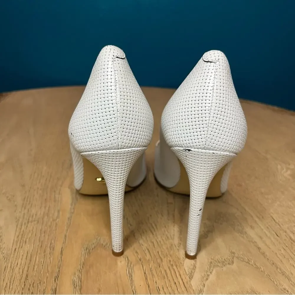 Diane Von Furstenberg White Woven Leather Heels Pointed Toe Pumps Women’s 8.5 - Picture 2 of 12